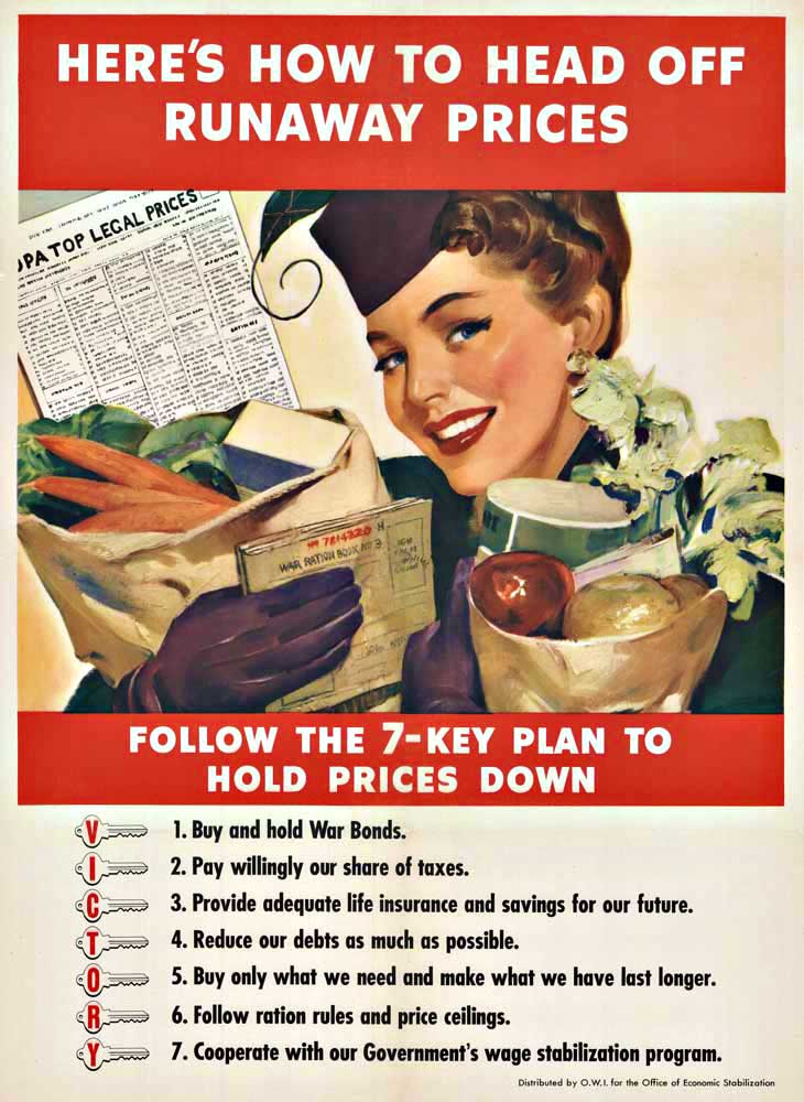 woman with grocery shopping, war poster, original, linen backed.