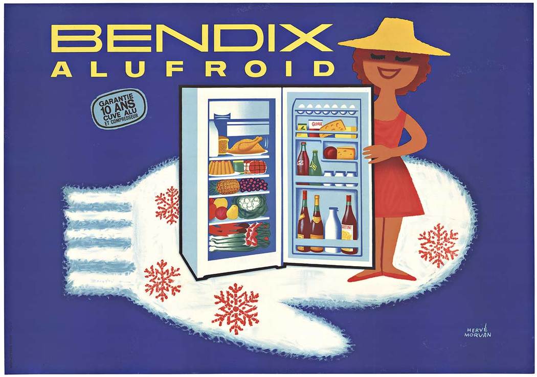  Movan vintage French poster: BENDIX ALUFROID. <br>Horizontal size: 43" wide by 30.5. <br>Professional acid-free archival linen backed, very good condition; ready to frame. <br> <br>This is an Original Lithograph Vintage Poster; it is not a reproductio