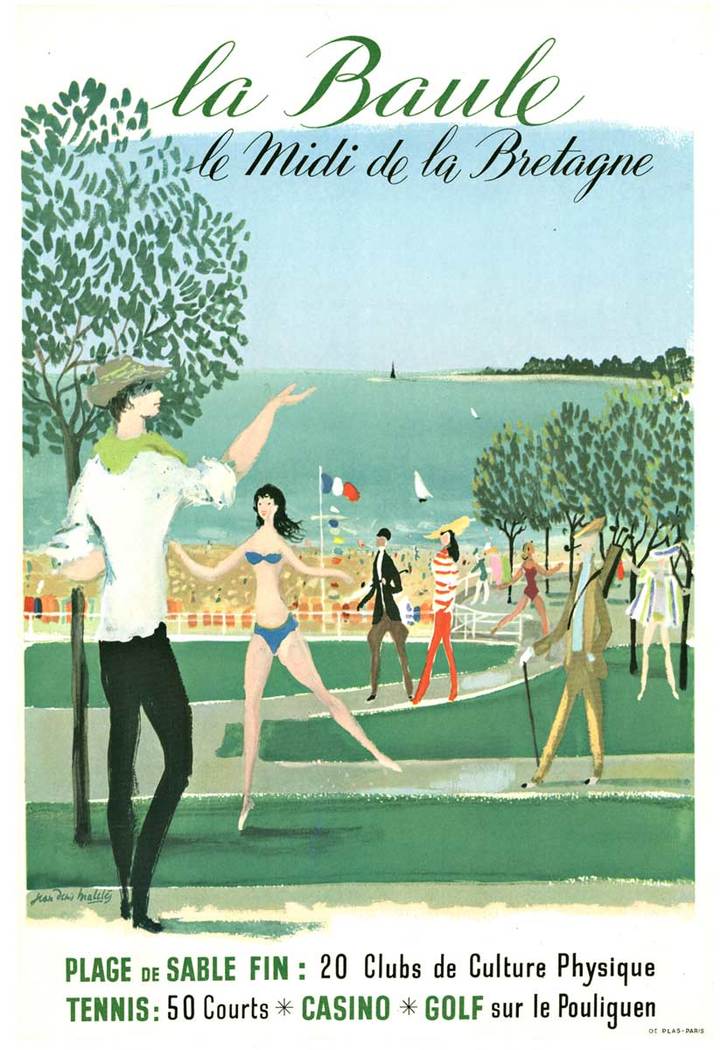sports, dancers, walkers, sea scape, French poster