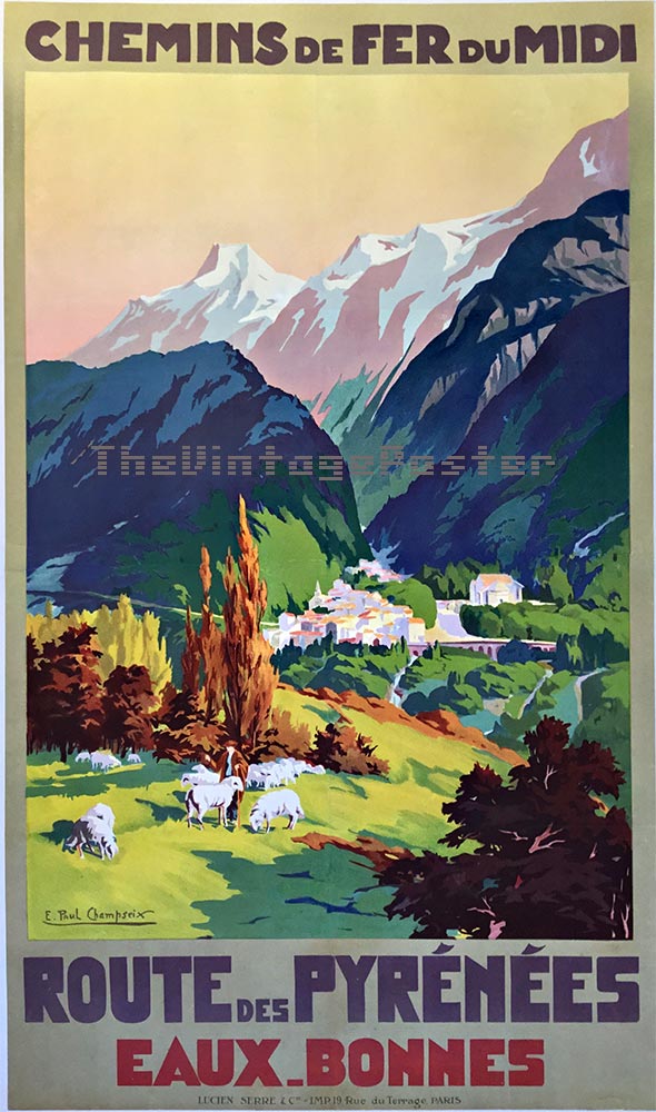 muntains, sheep, lan scape, linen backed, original poster, fine condition.