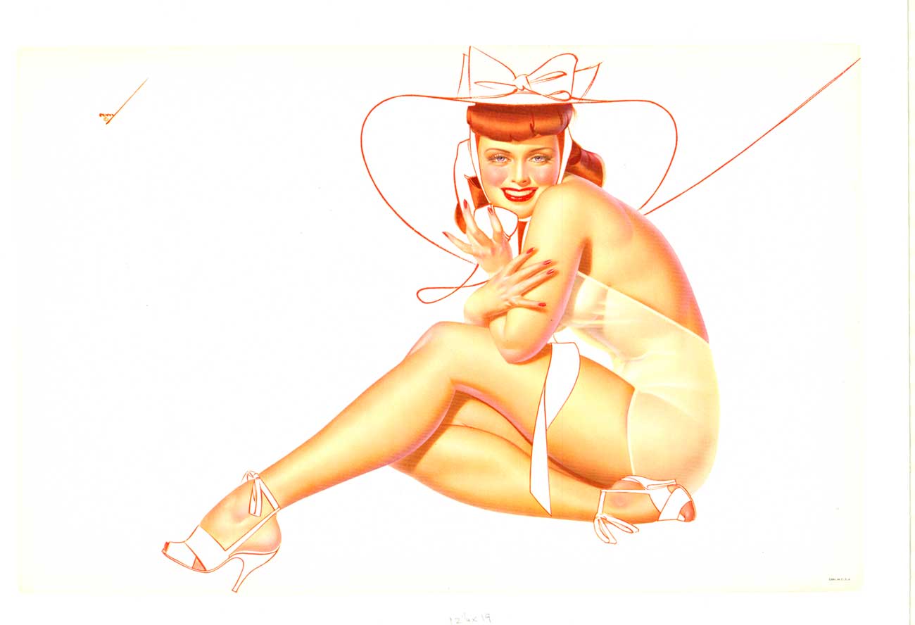 George Petty - Petty Pinup telephone + arms Crossed - Offset-Lithograph - 12.5" x 19"