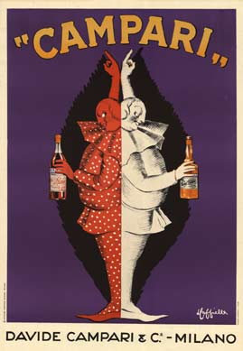 liquor poster, Cappiello, linen backed, Campari clowns,