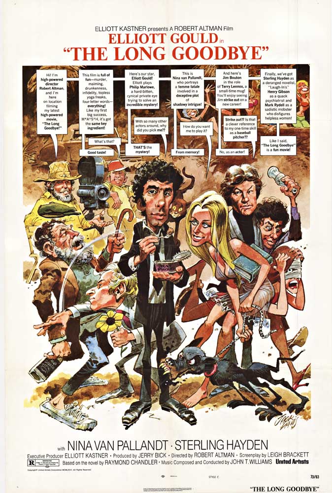 The Long Goodbye, original movie poster, collage of actors and actoress, film poster, comic book text in image. Original poster