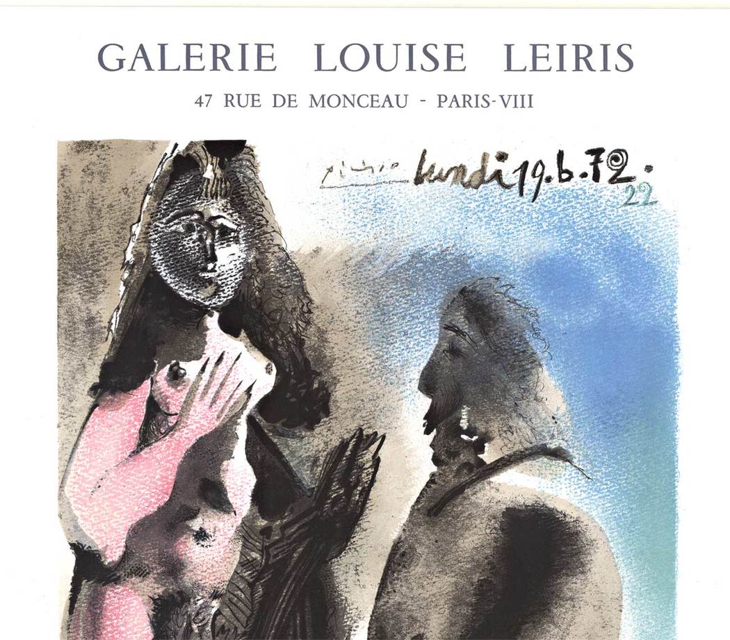 Original 1972 exhibition poster: PICASSO, Galerie Louise Leiris Exhibition. Printer Moulot 1972. Henri Deschamps engraver. <br>Translated it is called: "The Painter & His Model" Fine condition.