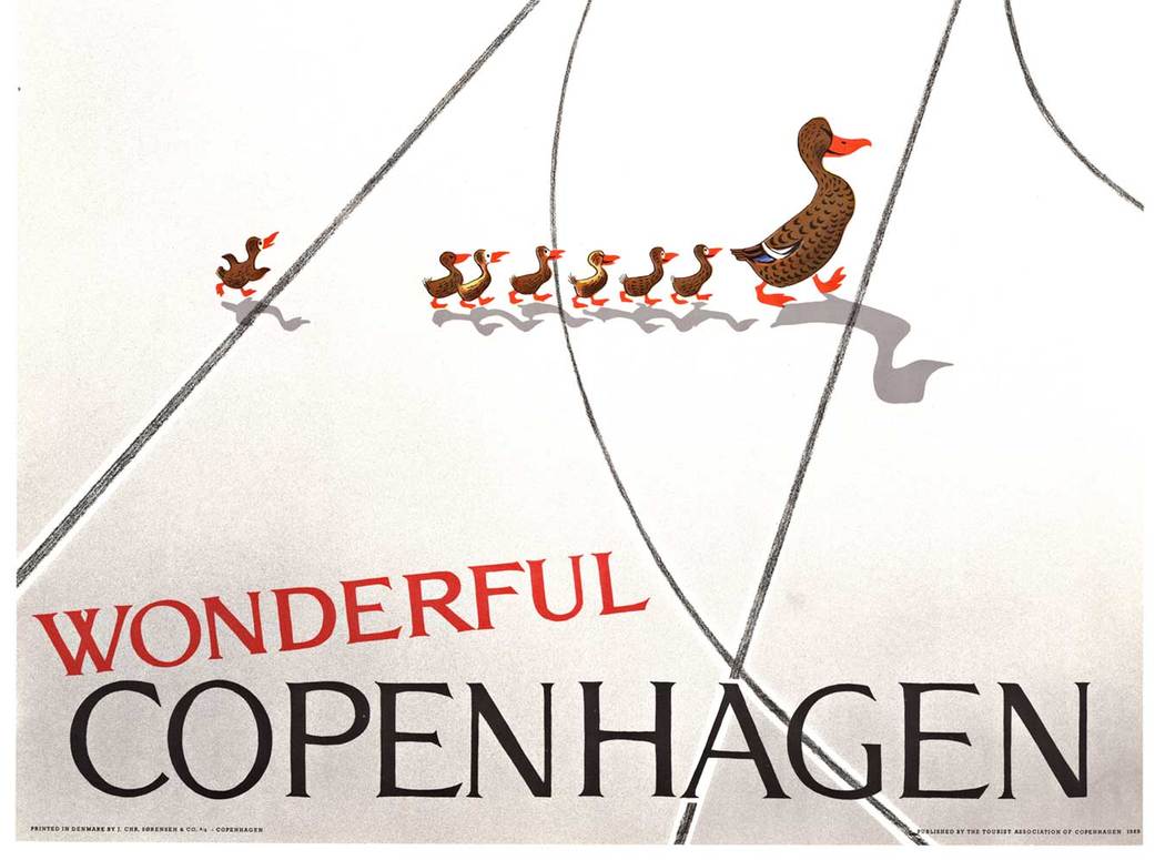 Original vintage poster: WONDERFUL COPENHAGEN created by the artist Viggo Vagnby. This antique poster is archival linen backed, very good condition; and ready to frame. No damage, no restoration.