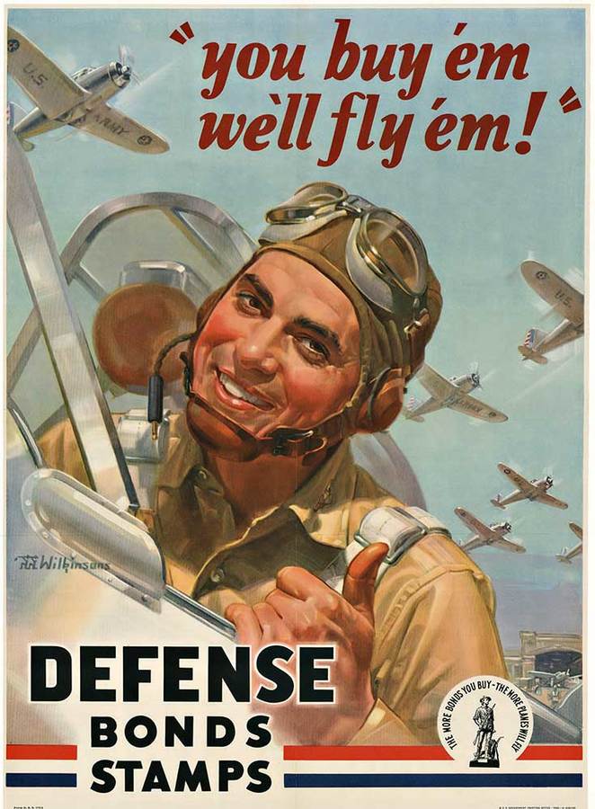 Original poster: "You buy 'em We'll fly 'em!" Artist: Norman Wilkinson. Linen backed with original WW1 U.S. military fold marks restored. Excellent condition. Ready to frame.