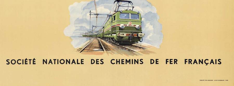 Original French vintage travel poster: FRANCE, Societe Nationale des Chemins de Fer Francais. Printed in France for and by French National Railroads Linen backed original poster; ready to frame. Note that our watermark does not appear on the artwork