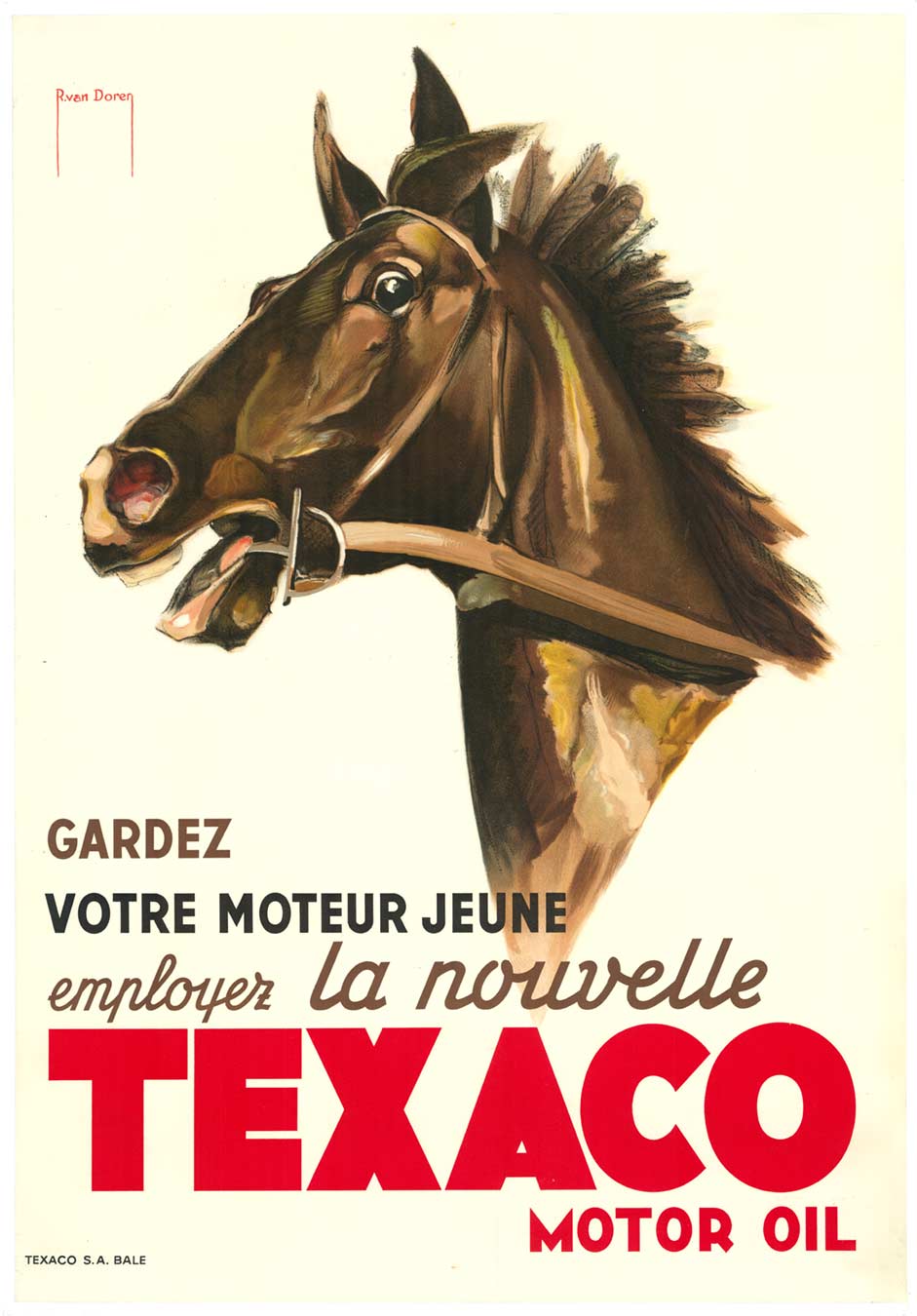 original poster, rare poster, Texaco motor oil, horse, stallion, logo, French poster, horse head, linen baked, rare poster, excellent condition