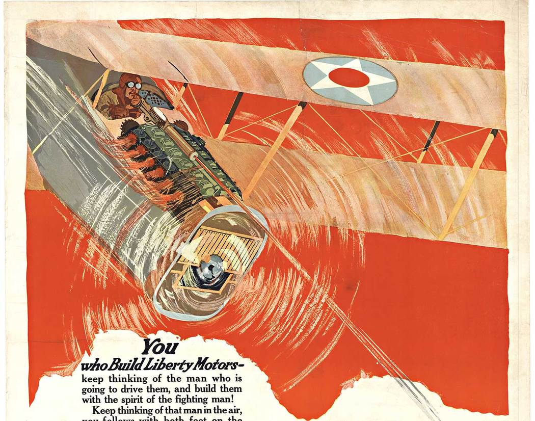 Anonymous Artists - Cadillac | What the Liberty Motor dive bomber, war scene, war poster, original, linen backed