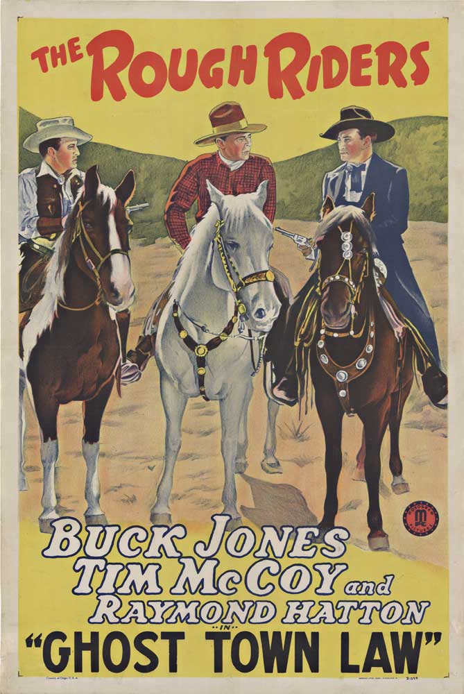 original poster, The Rough Riders. Stars Buck Jones, Tim McCoy, Raymond Hatton, movie poster, cowboys on horses, western art, antique poster, authentic movie poster