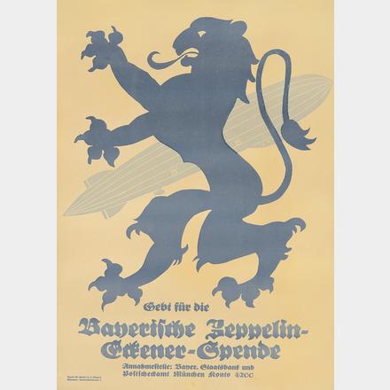 early German poster, Zeppelin, lion, original poster, linen backed, great condition. Great price!