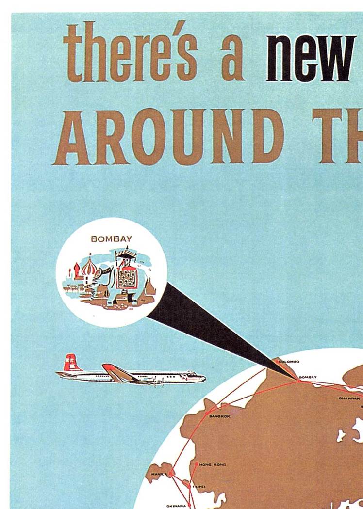globe, airplanes, TWA and Northwest Orient original poster, rare poster