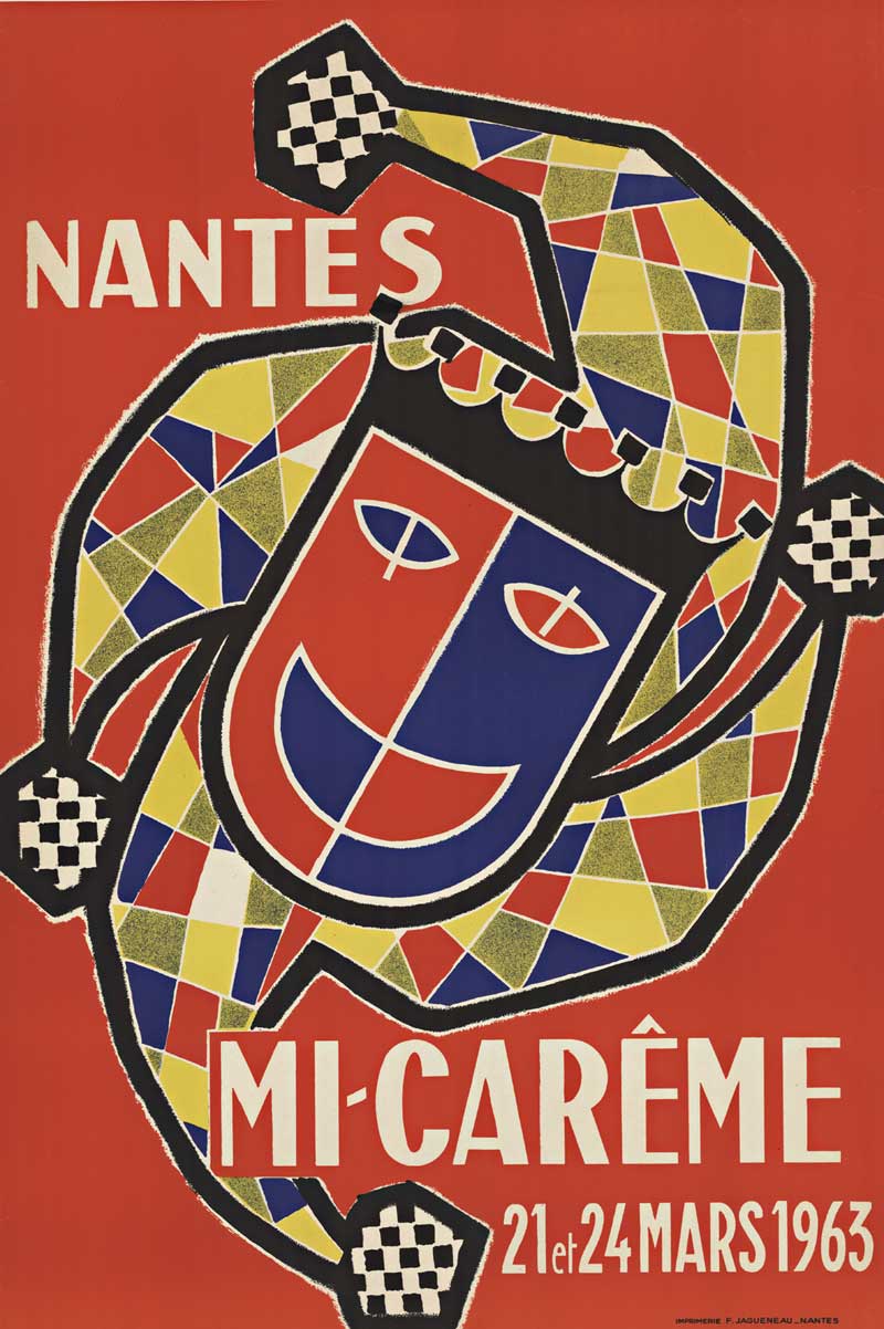 drama mask cubist style art, carnival poster art, French poster, theater design,