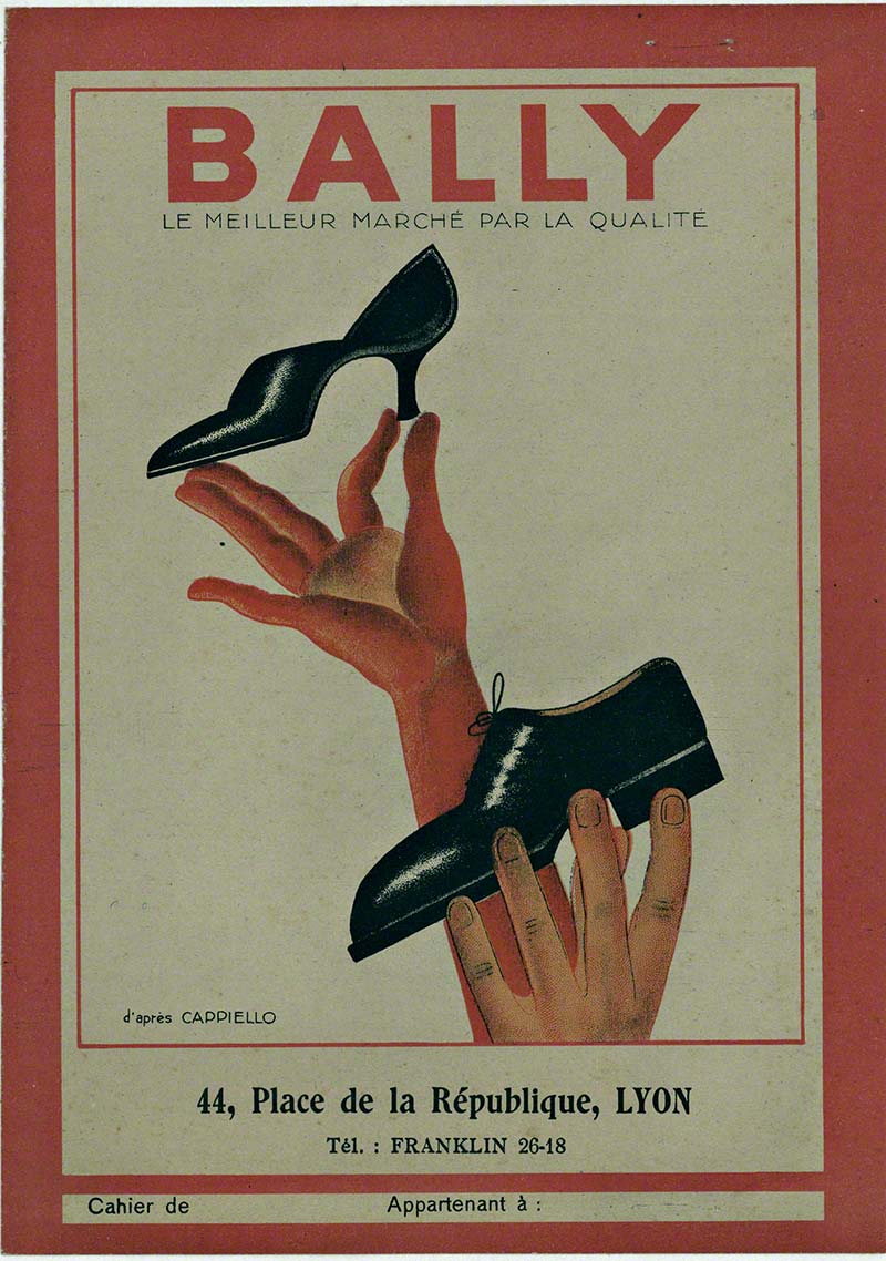 TWO HANDS HOLDING SHOES, CAPPIELLO, SMALL, LINEN BACKED VINTAGE POSTER, LITHOGRAPH