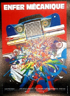 The car, pop art, front of car with pop art design, French movie poster, original poster, poster art, linen backed, fine condition,