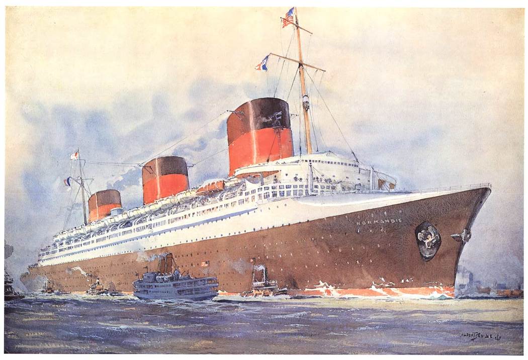 ship, cruise line Normandie, horizontal format, print, excellent condition, ocean liner, cruise liner,