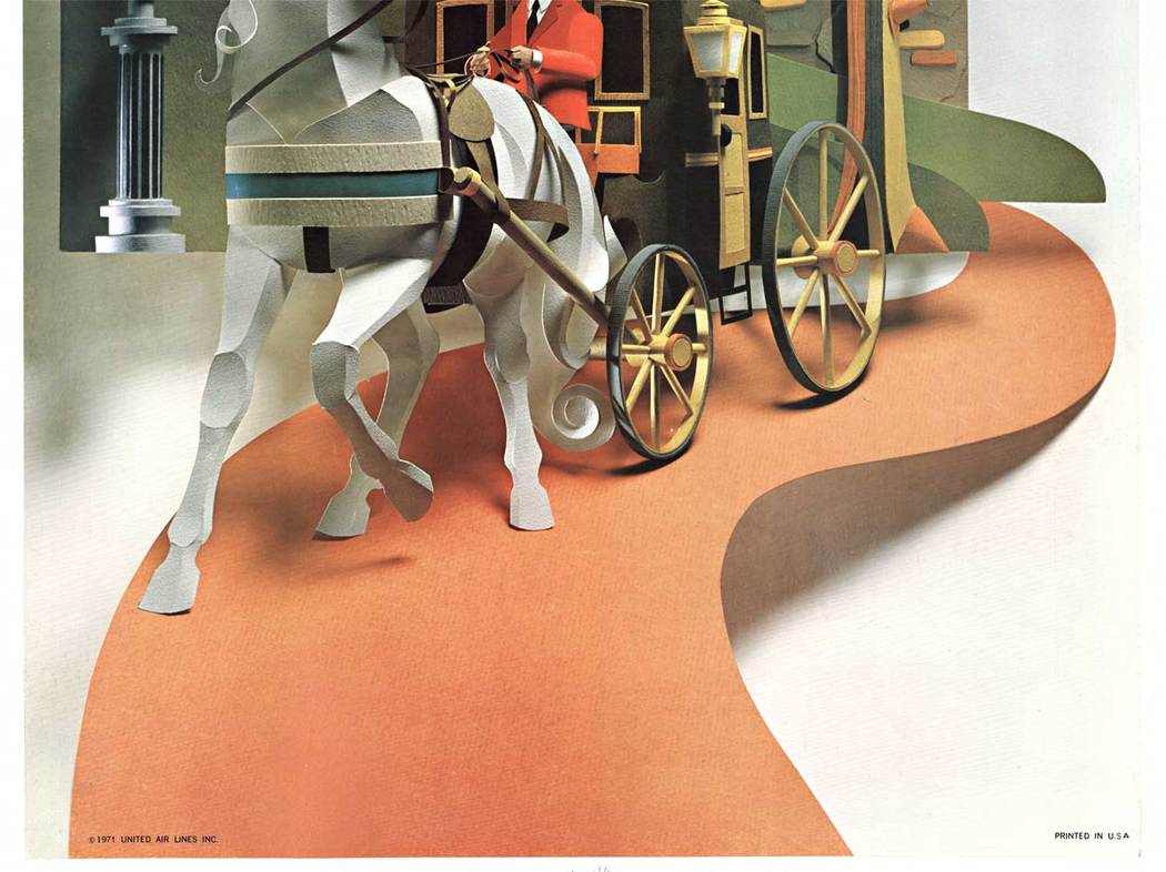 vintage travel poster, new york, horse and carriage, trees, pathway, street light