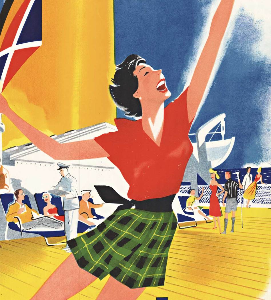 original cruise line poster, woman, cruise ship, vintage poster, linen backed,