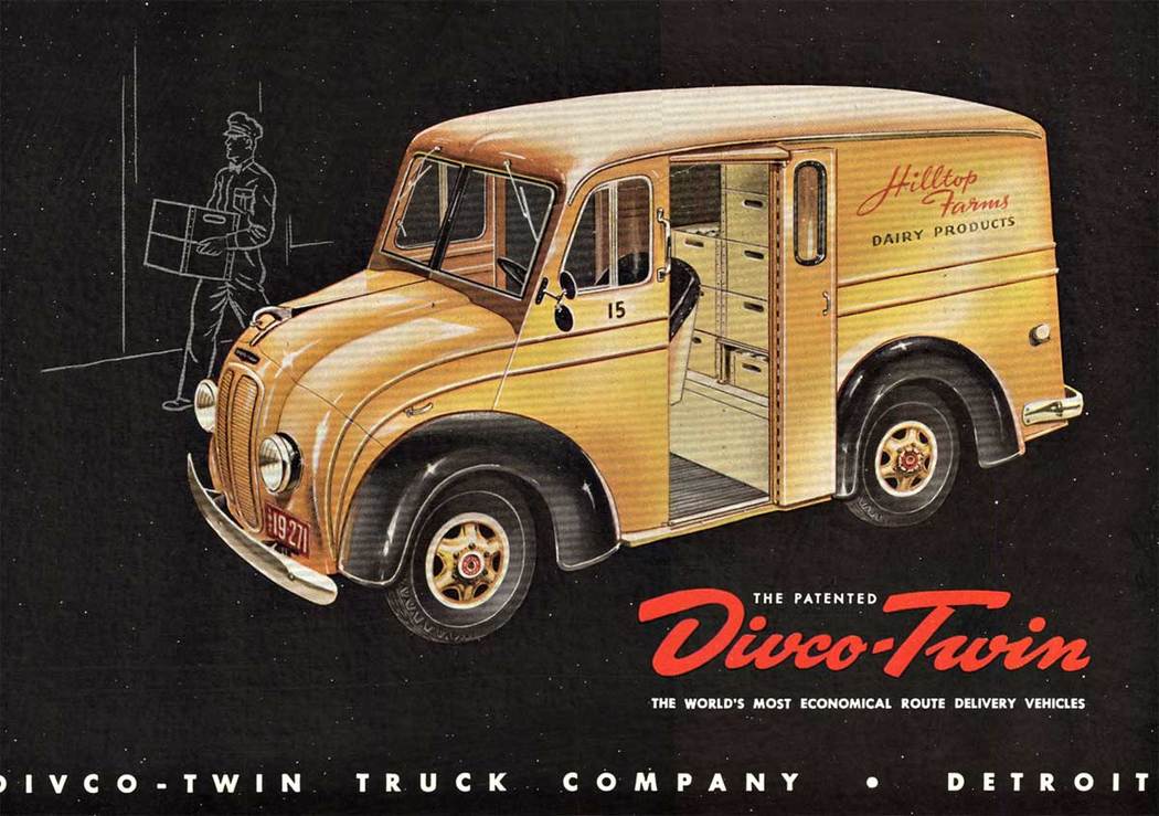truck, Detroit, delivery van, art deco, linen backed.