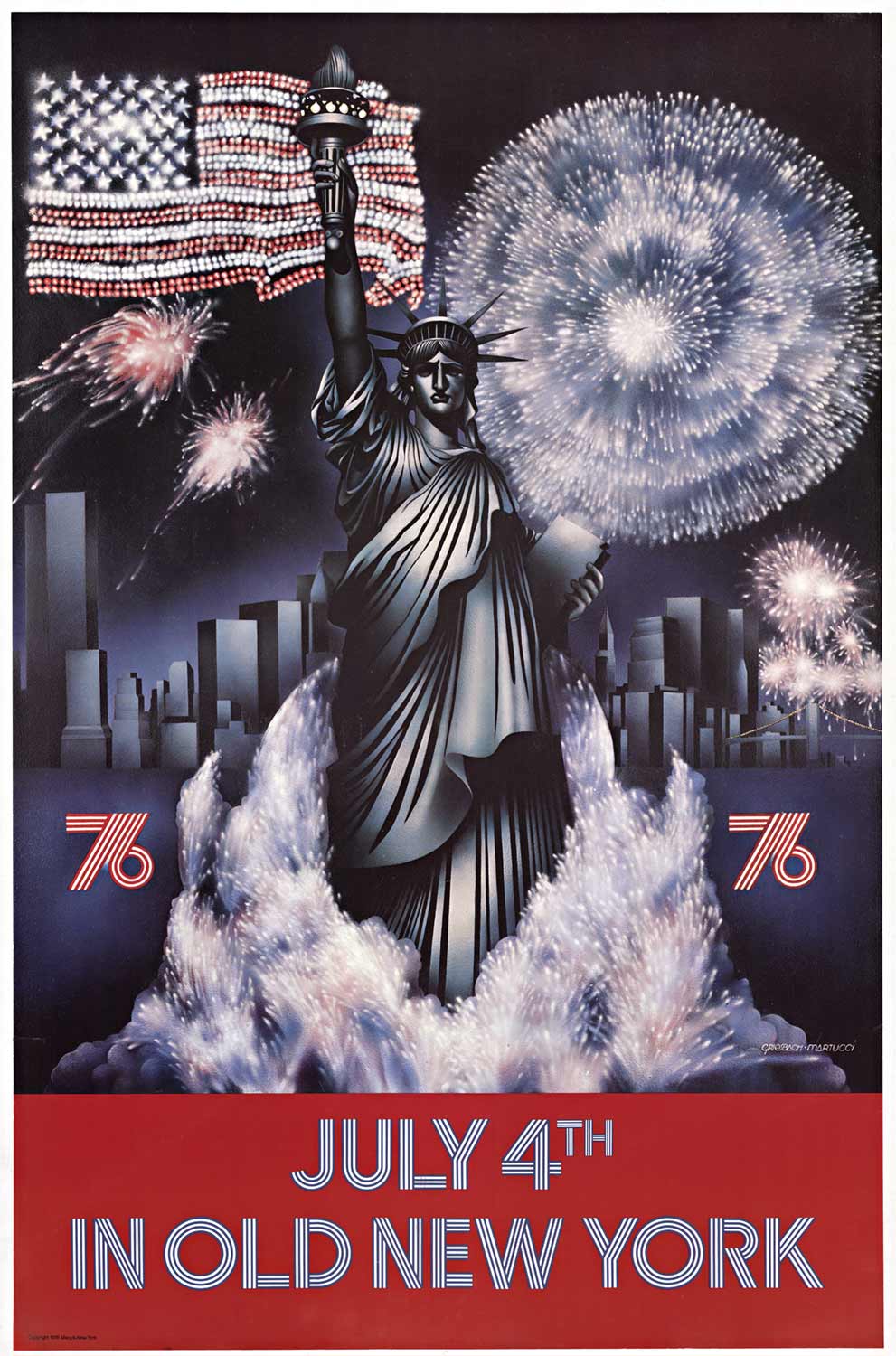 Celebrating the bicentennial, this poster announces the 4th of July celebration in New York City.