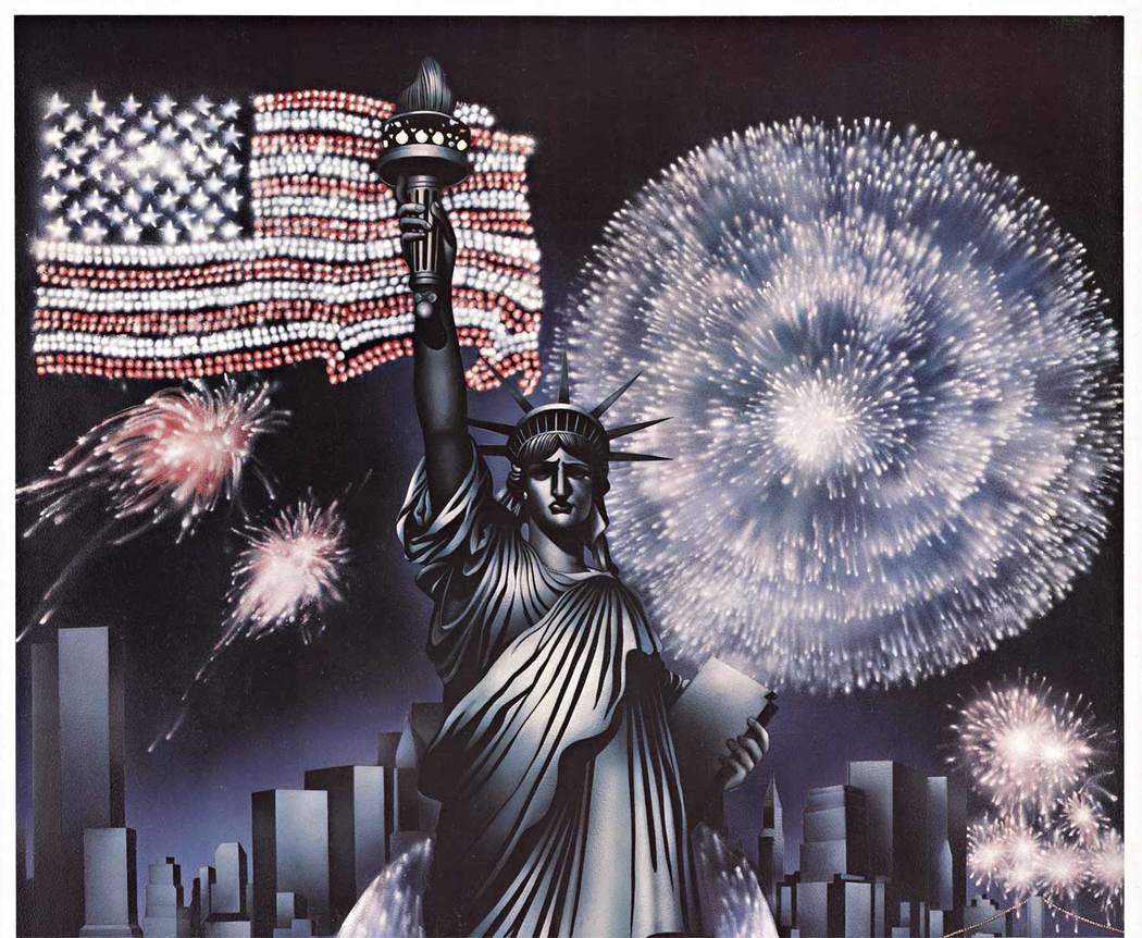 Celebrating the bicentennial, this poster announces the 4th of July celebration in New York City.