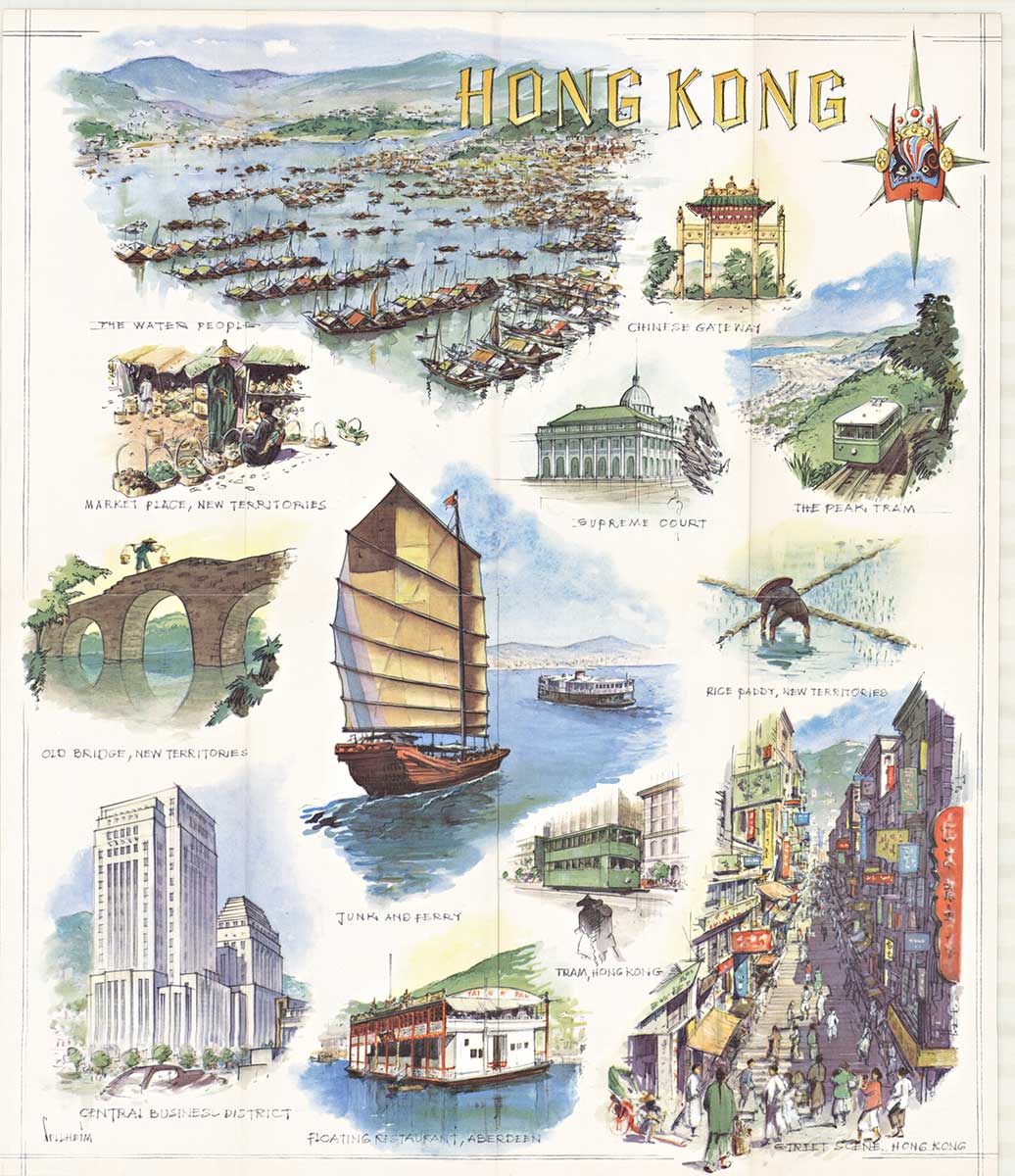 Hong Kong, Q?antas, Map, brochure, original 1950's