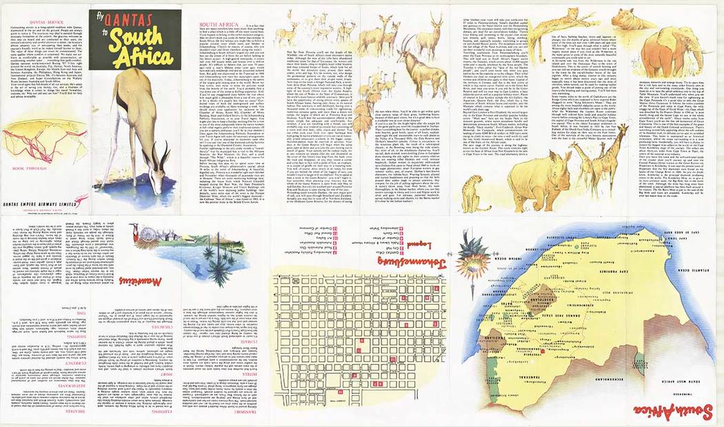 map, Qantas brochure, animals, horizontal travel guide, original poster, Sellheim,