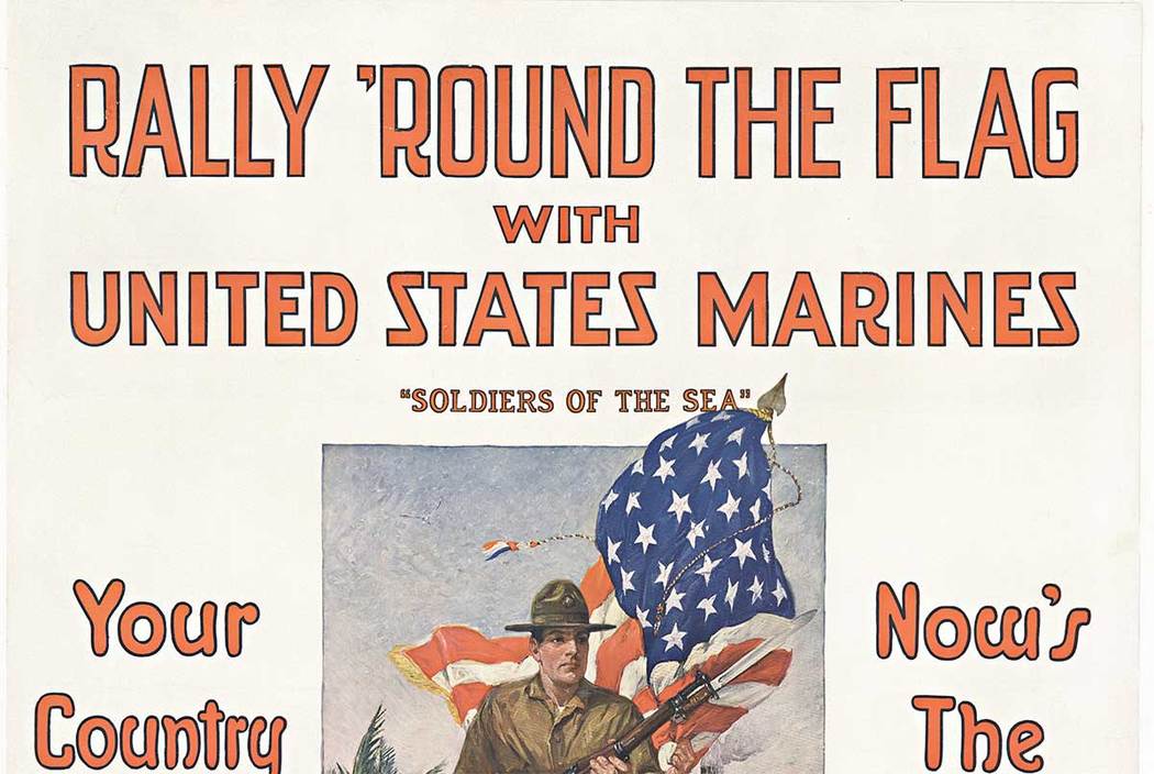 U. S. Marine, World War 1, original poster, U.S. flag, war poster, WW1, linen backed, fine condition.