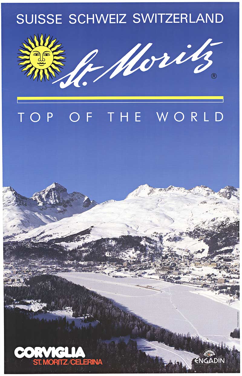  <br>Grisons, Engadine, Corviglia St. MORITZ winter in St. Moritz 80s style orignal poster