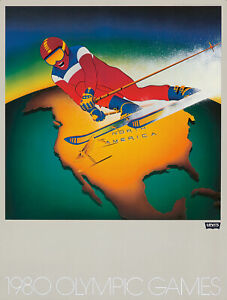 Original Vintage Poster, Moscow 1980, Olympics Levi's Skiing North America. Original first printing of this poster. <br>official sponsors of the US team for the 1980 Olympic Games; <br>The campaign was titled “Levi’s Olympic Opportunity Sweepstakes" an