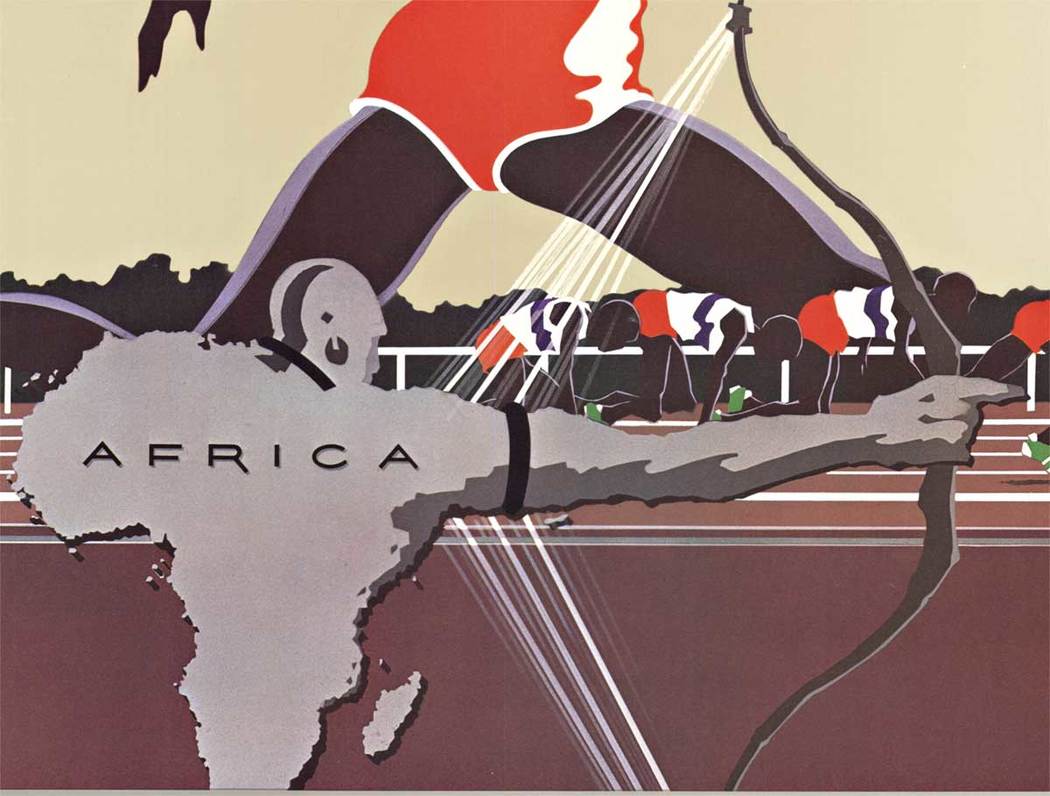 track and field, runner, archer, map of africa, original poster, linen backed, authentic, sports poster