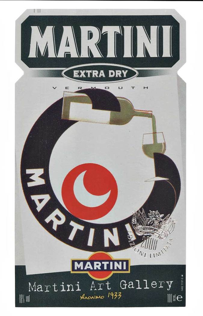 Martini Extra Dry, Martini Art Gallery.. Linen backed. <br> <br>2000 Limited Edition (Italian) label that was originally created for Martini in 1933. Linen backed, Mint.