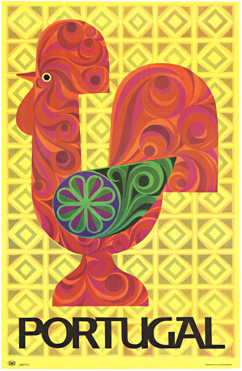 Anonymous Artists - Portugal rooster original travel poster rooster, squares, cubism, original poster, travel to Portugal