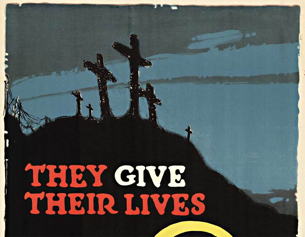 original WW1 poster, linen backed, crosses, question mark. War Savings Stamps