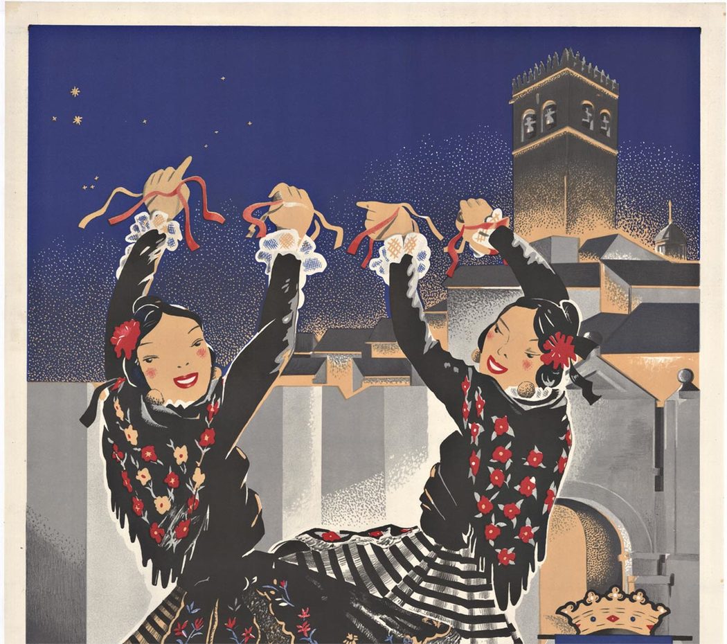 Badajoz, fiestas, women, dancing, original poster, lithograph,, San Juan