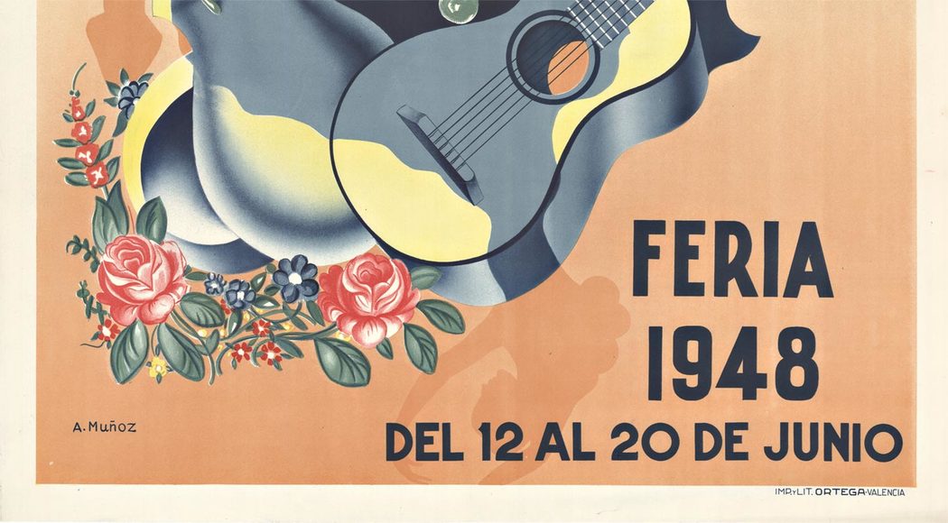 Flamingo dancer, gaucho, Spai, original poster, flowers, festival, mid century modern.