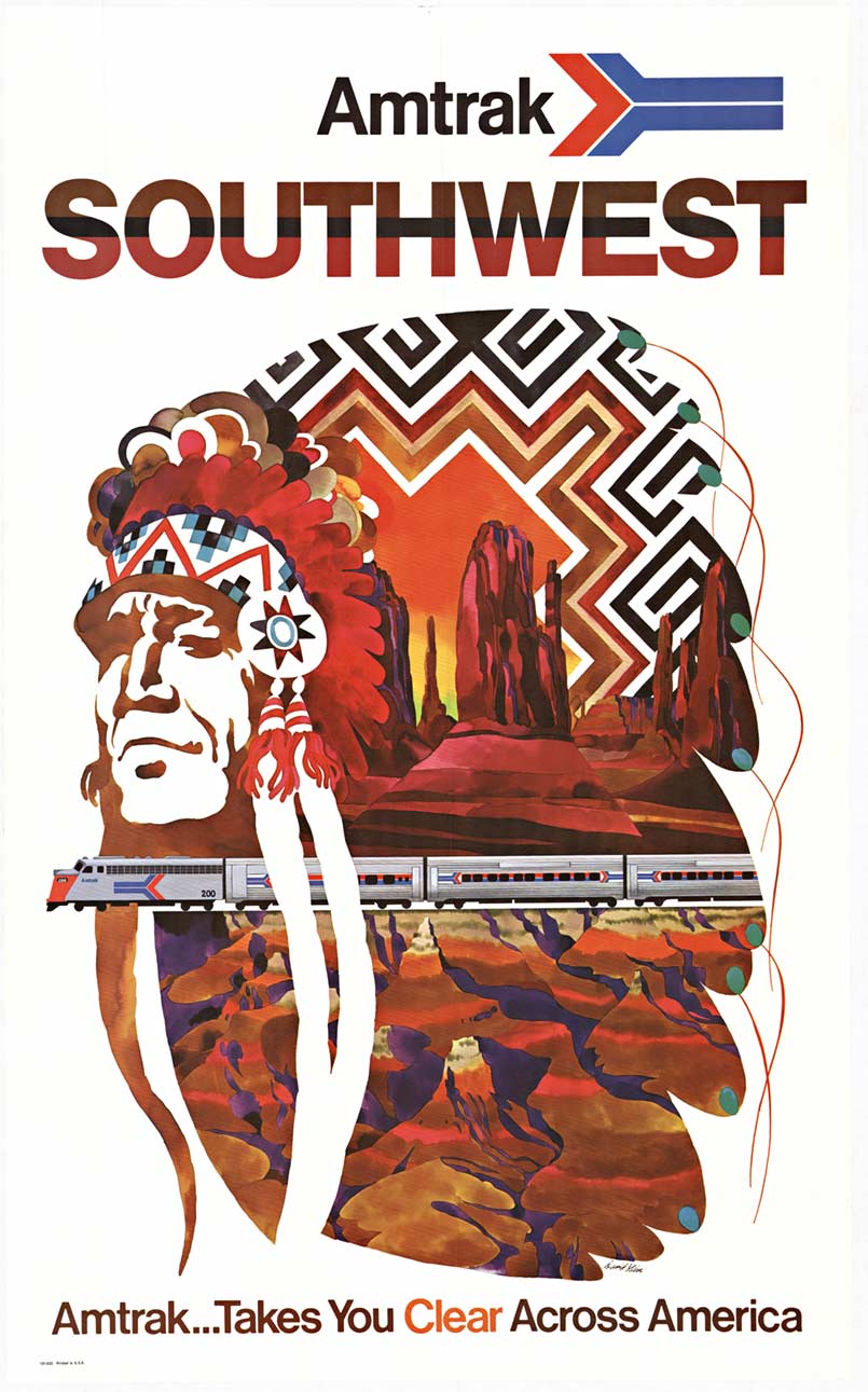 Indian Chief, train, travel poster, southwest landscape, original poster.