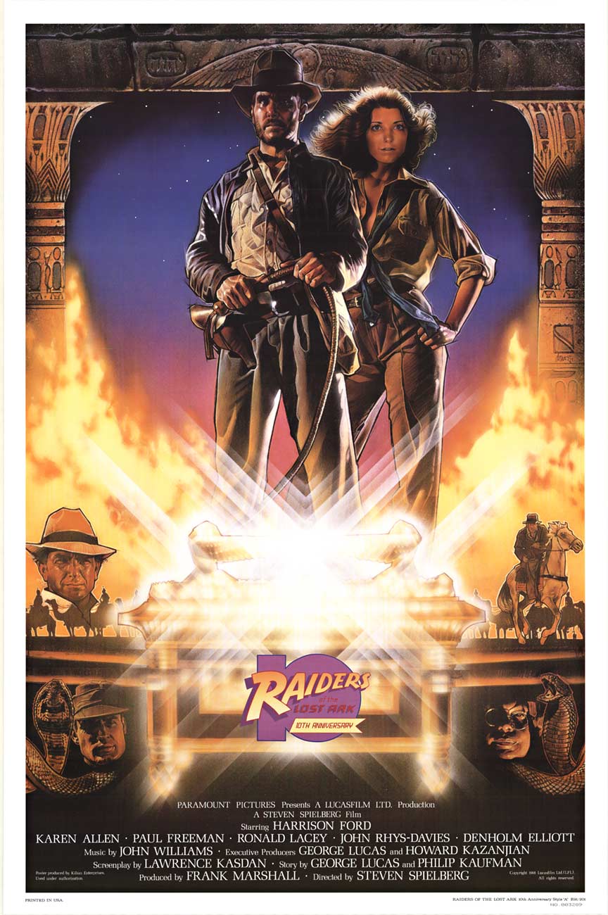 Original Raiders of the Lost Ark, 10th Anniversary vintage 1 sheet movie poster. Single sided, rolled. Very good condition. <br> NSS # R91/201 <br> <br>Director: Steven Spielberg <br>Staring: Harrison Ford, Karen Allen, Paul Freeman, Ronald Lacey