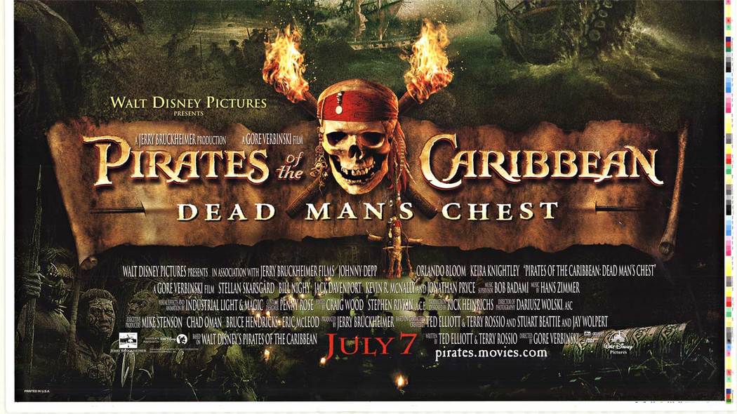 Original Pirates of the Caribbean Dead Man's Chest movie poster. This is an untrimmed 28" x 41" dual sided US 1-sheet that was not trimmed. In good condition but has some movement wear in the image that can been seen at an extreme angel. <br>Dual s
