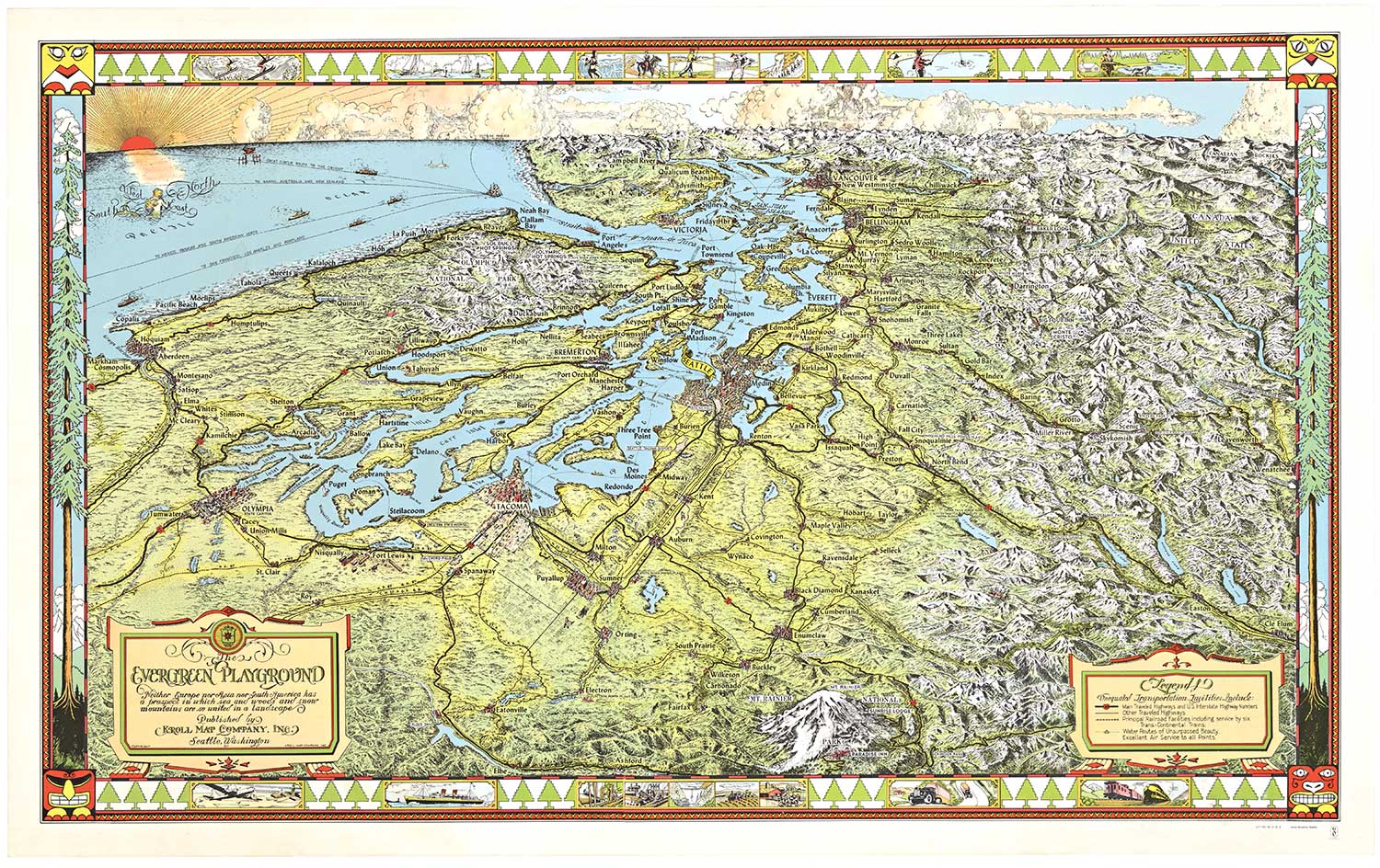 Original The Evergreen Playground Kroll Map Company vintage poster. Archival linen backed in fine condition. A- condition with only 1 small repair on the outter border in the white area. No tears nor stains. <br> <br>This map was originally drawn du