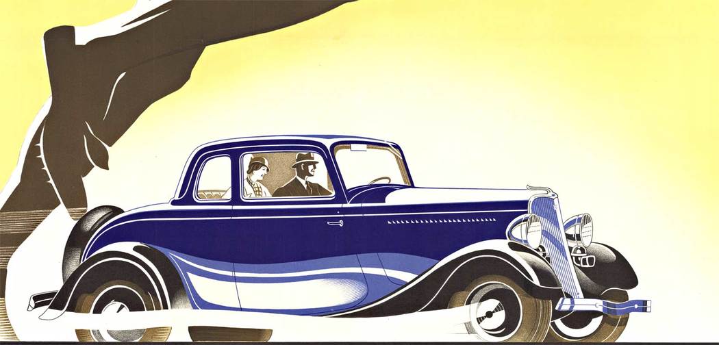 Original Ford V8 vintage Swedish poster, c. 1932. Archival linen backed and ready to frame. In very good condition with expertly restored fold marks. <br>Printer: Olséns Litogr. Anst. Sthlm. <br> <br>Henry Ford and Ford Motor Company revolutionized