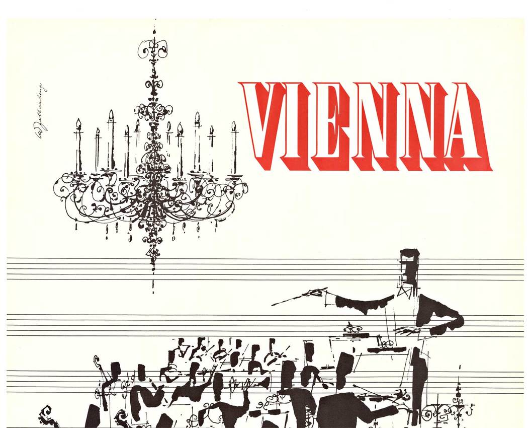 Orignal Vienna Metropoli della musica vintage poster. <br>Archival linen backed and ready to frame. <br>Grade A condition without any tears, damage, fading, or aging. <br>Printed by: Piller-Druckl-Wien. <br>Note that this is the more rare “English” versi