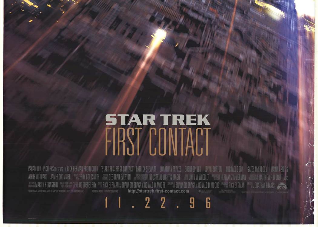 Original Star Trek First Contact vintage movie poster. US 1-sheet, dual sided, pre-release, rolled. Resistance is Futile. <br> <br>Great graphics in this original pre-release Star Trek movie poster as the star ship U.S.S. Enterprise NCC-1701-E flash