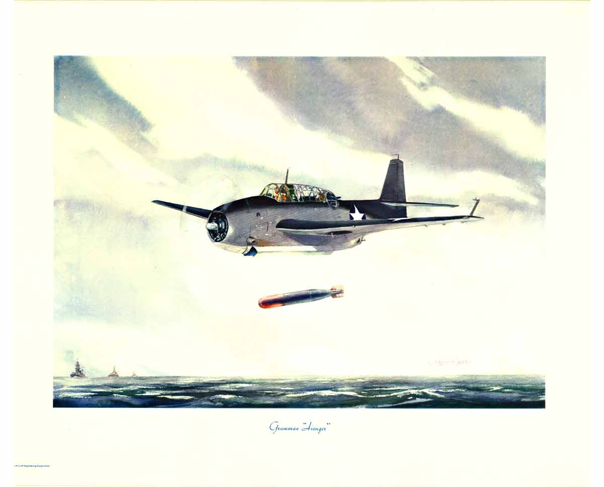 Wayne Lambert Davis - Grumman Avenger aircraft - Offset-Lithograph - 26' X 20"