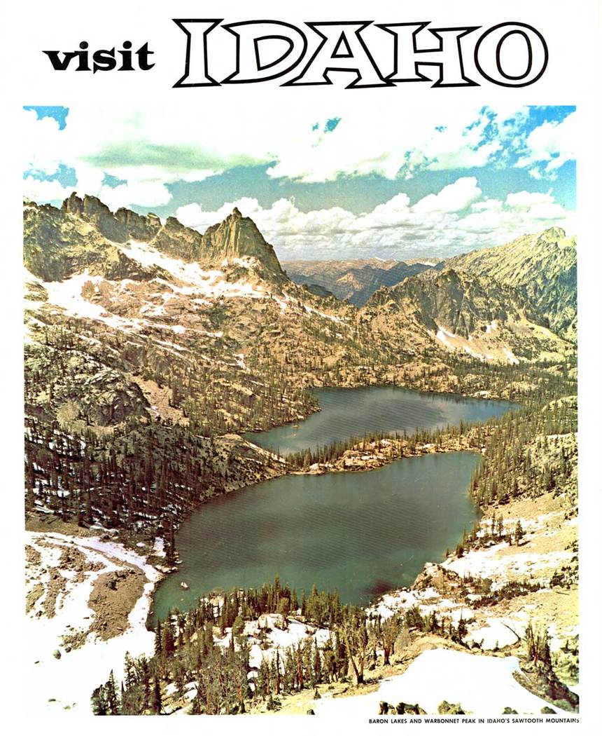 kaes, Idaho, travel poster, trees, mojntains, clouds, landscape, remote Idaho, visit Idaho travel poster
