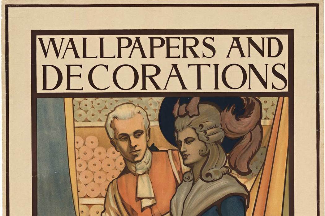 Wallpapers and Decorations John Gilkes & Sons. Original stone lithograph. Size: 31" x 47". C. 1920. Printer: J.J. Keliher & Co., London Archival linen backed authentic antique poster in great condition; ready to frame. <br> <br> This is a famous