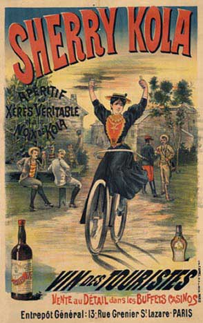 Original French bicycle and liquor poster, linen backed, very early stone lithograph, art nouveau,