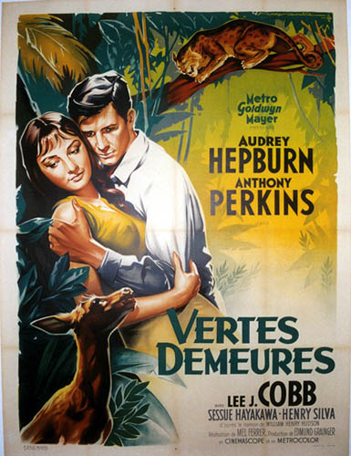 Original. Linen backed. <br>Green Mansions aka in French as Vertes Demeures. <br>With Audrey Hepburn and Anthony Perkins. <br>Large French size; linen backed. <br> <br>* Note: This is an Original Movie Poster Print, not a reprint or reproduction of any k