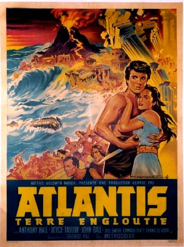 submarine, boats, volcano, Frenh movie poster, original poster, linen backed, rare poster, boy and girl, Roman colums