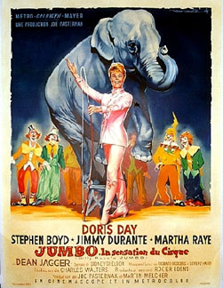 Doris Day with an elephant, circus poster, clowns, French poster, original poster, linen backed, fine condition, lithograph